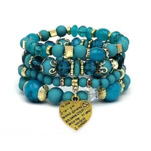 Blue heart charm Beaded Layered Bracelet set